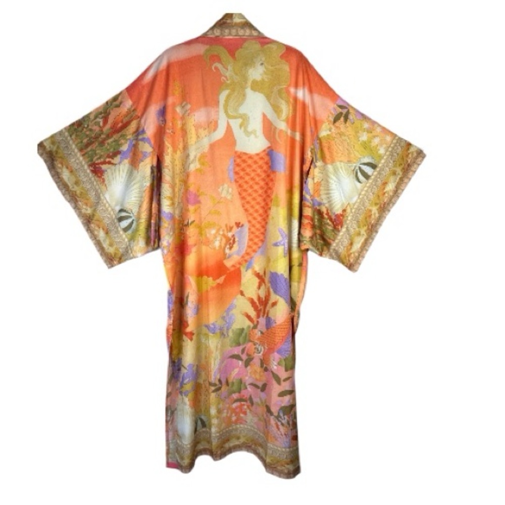 For Love Bell Mermaid Kimono Robe Small Coral Boho Maxi Cover Up - Picture 10 of 15
